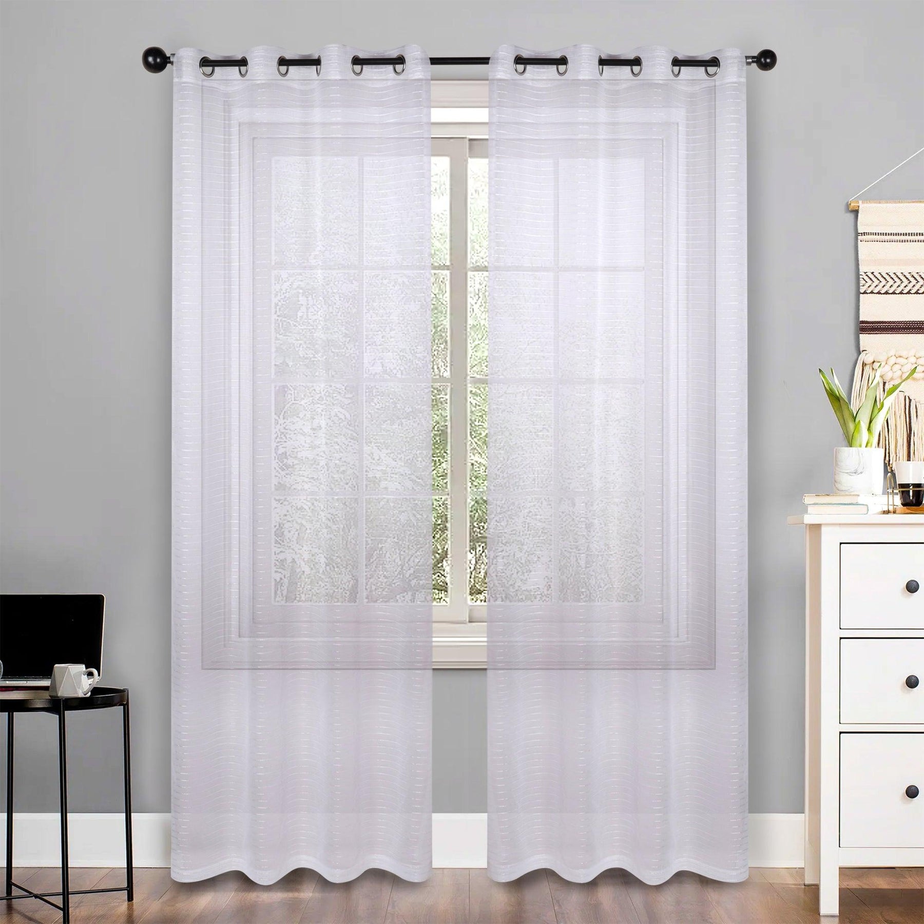 Jackson Striped Sheer Window Curtain Panels, Set of 2 - Sheer Curtains by Superior