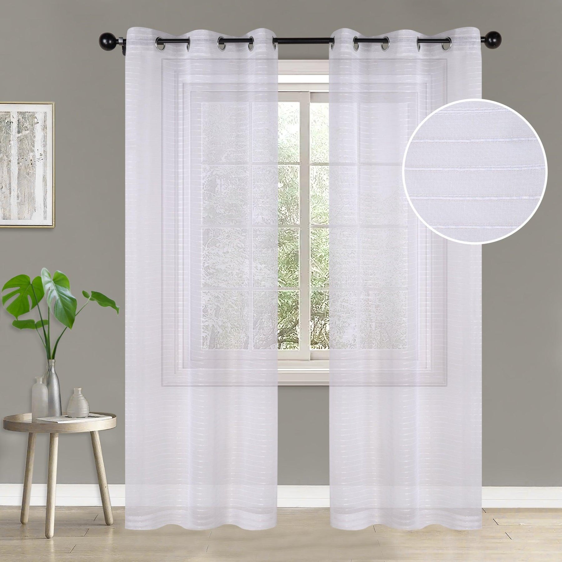 Jackson Striped Sheer Window Curtain Panels, Set of 2 - Sheer Curtains by Superior