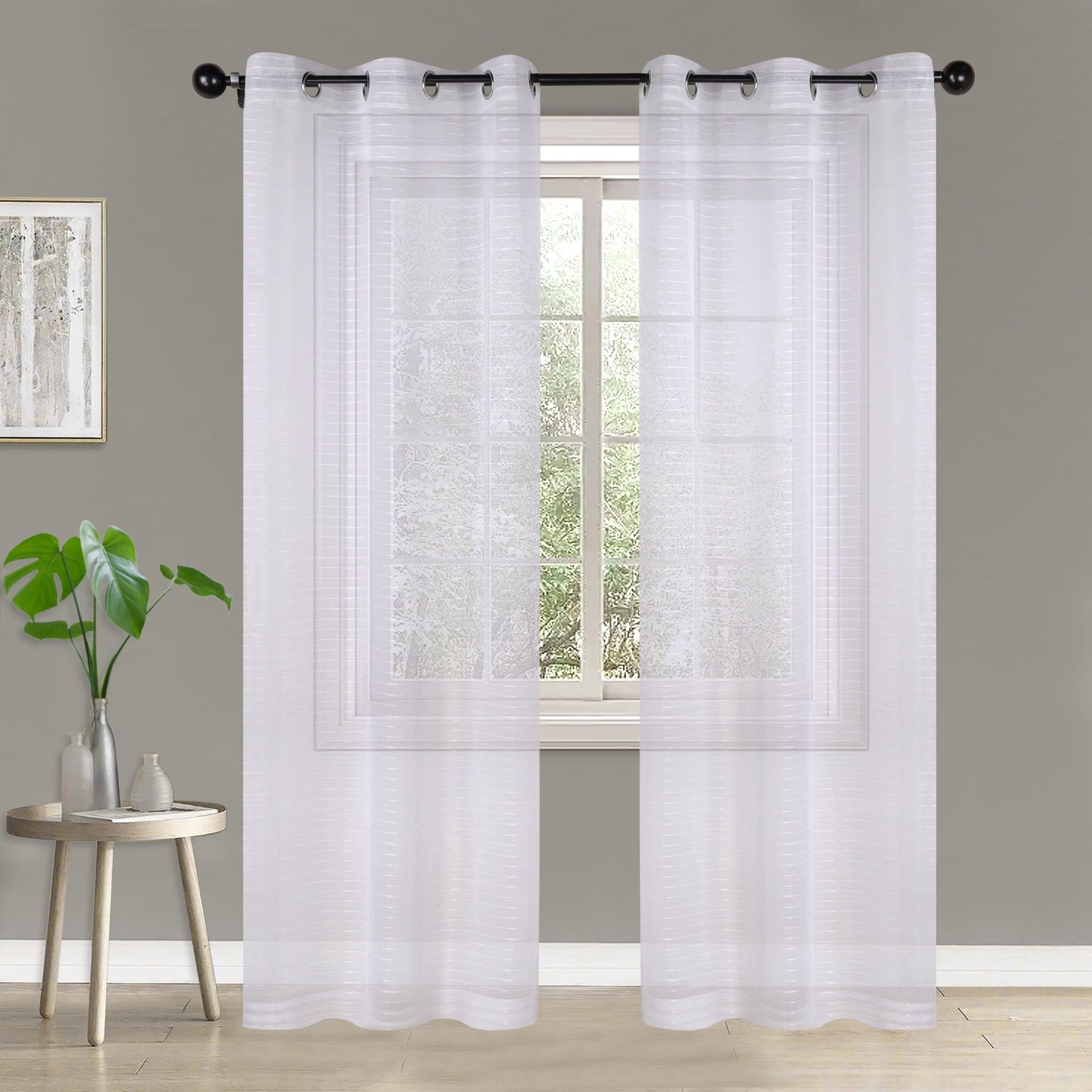 Jackson Striped Sheer Window Curtain Panels, Set of 2 - Sheer Curtains by Superior