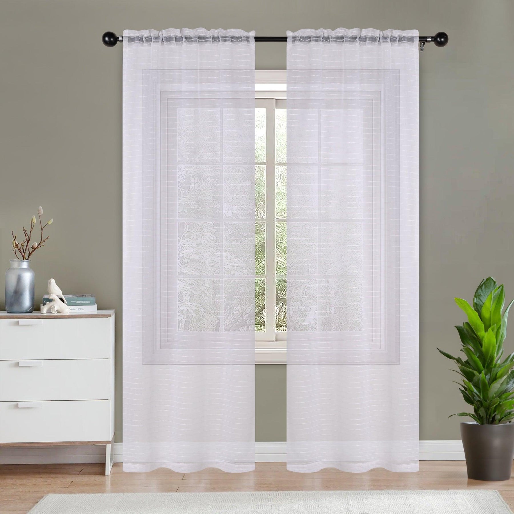 Jackson Striped Sheer Window Curtain Panels, Set of 2 - Sheer Curtains by Superior