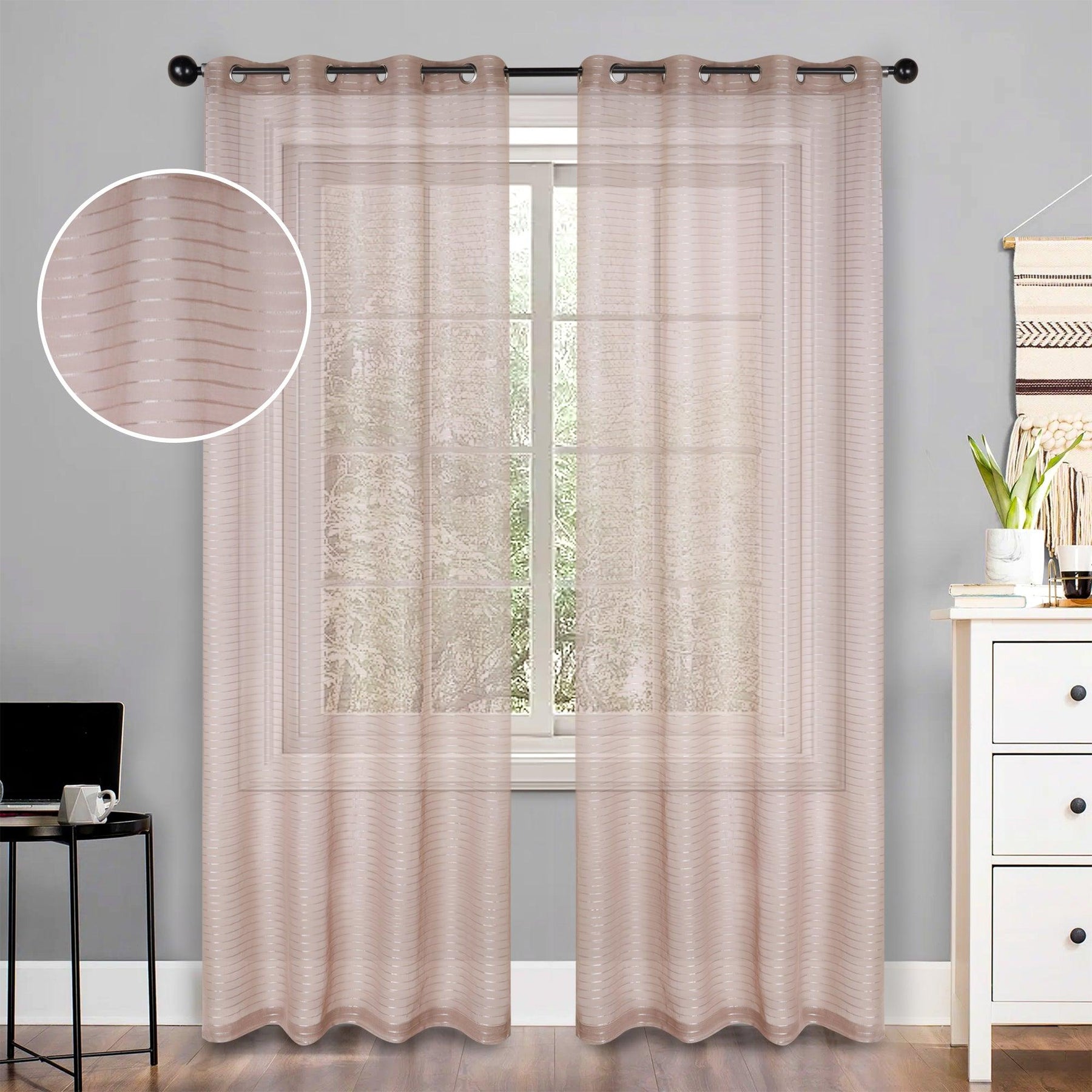 Jackson Striped Sheer Window Curtain Panels, Set of 2 - Sheer Curtains by Superior