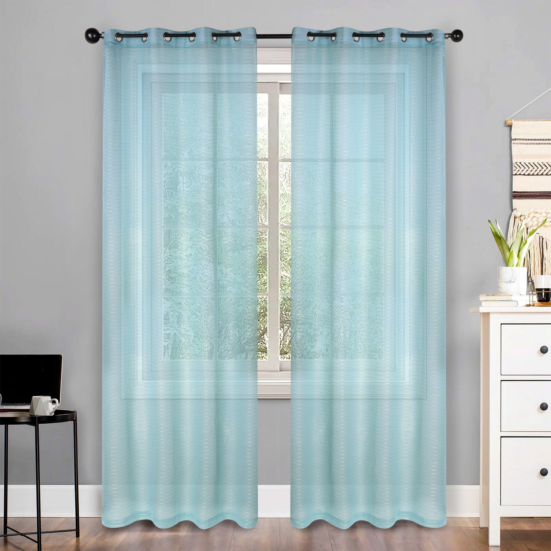 Jackson Striped Sheer Window Curtain Panels, Set of 2 - Sheer Curtains by Superior