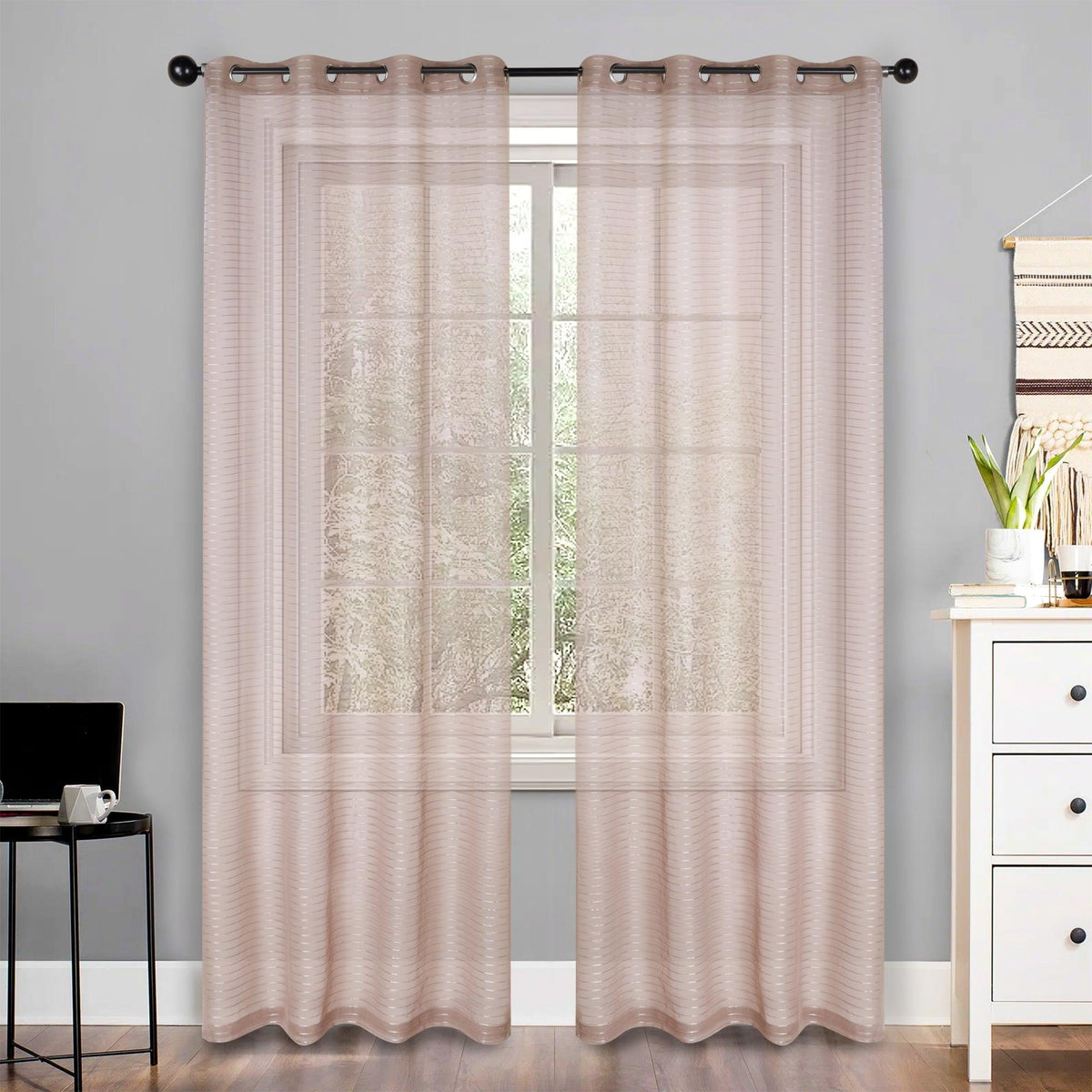 Jackson Striped Sheer Window Curtain Panels, Set of 2 - Sheer Curtains by Superior