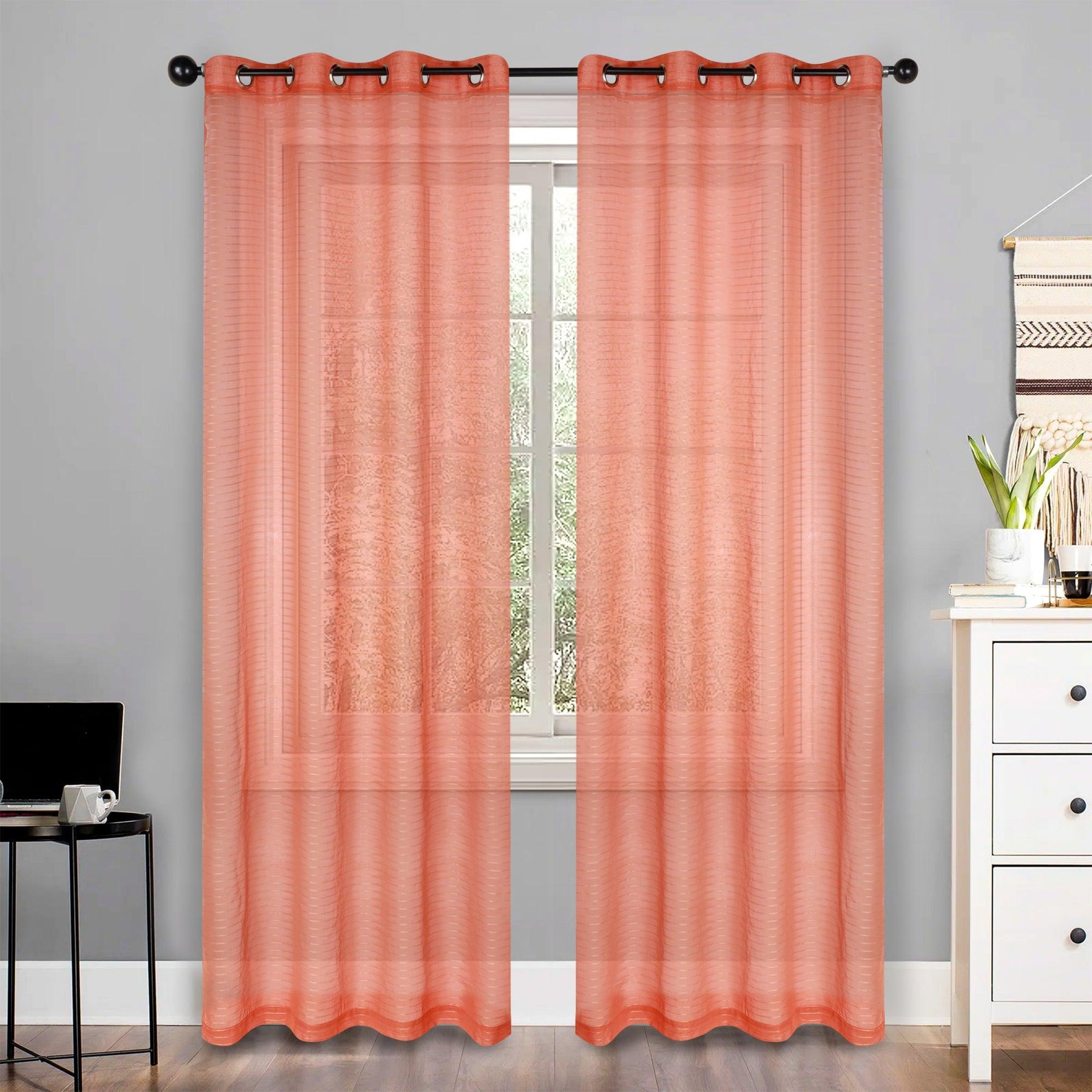 Jackson Striped Sheer Window Curtain Panels, Set of 2 - Sheer Curtains by Superior