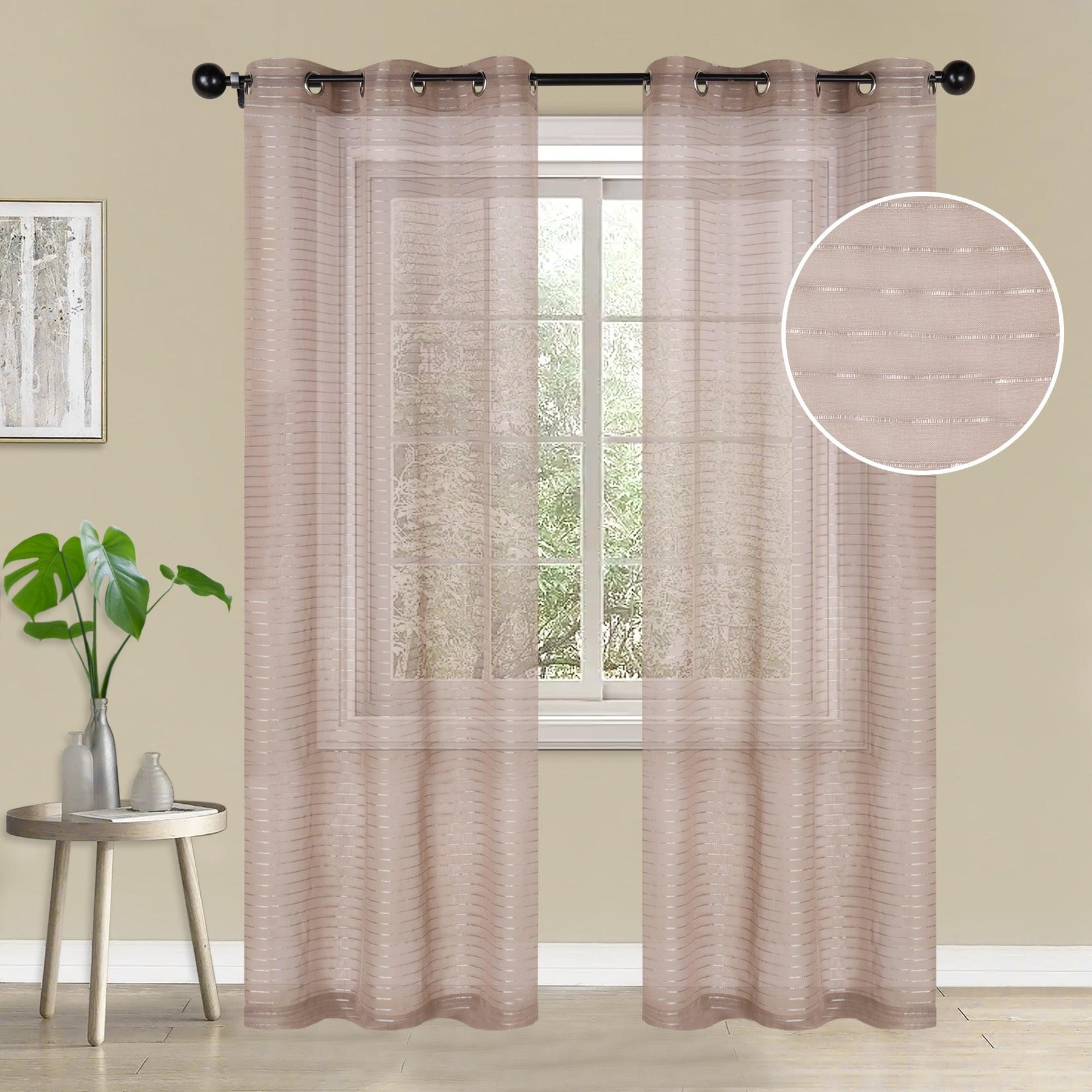 Jackson Striped Sheer Window Curtain Panels, Set of 2 - Sheer Curtains by Superior