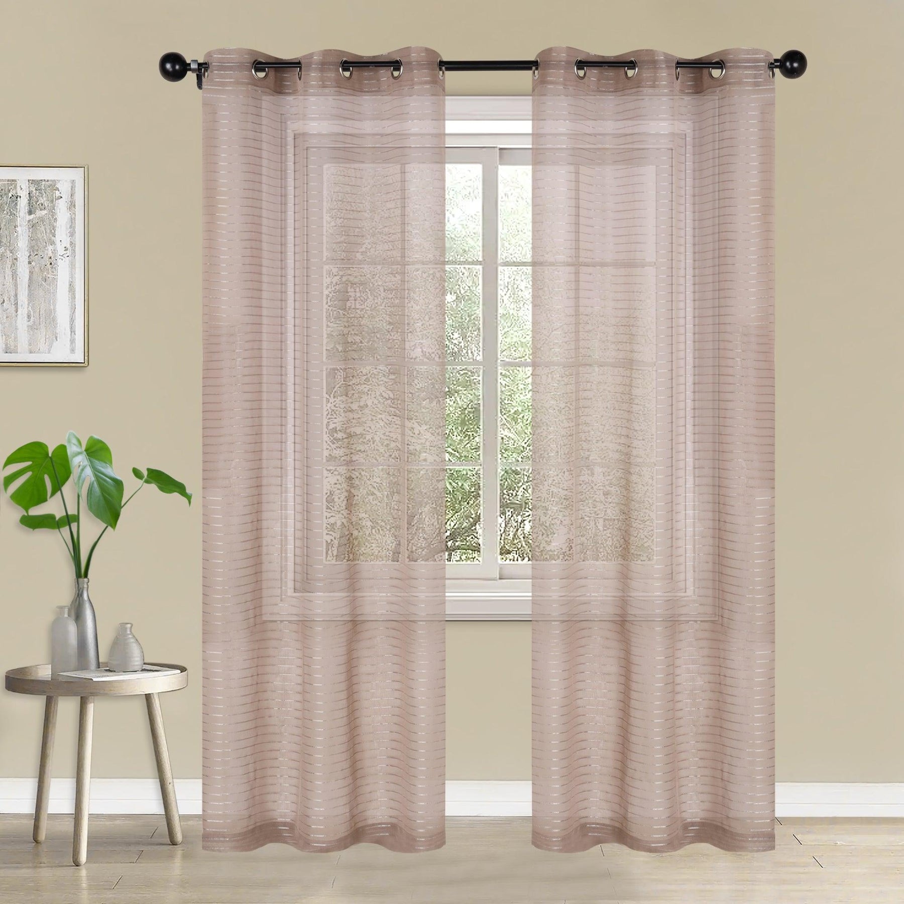 Jackson Striped Sheer Window Curtain Panels, Set of 2 - Sheer Curtains by Superior