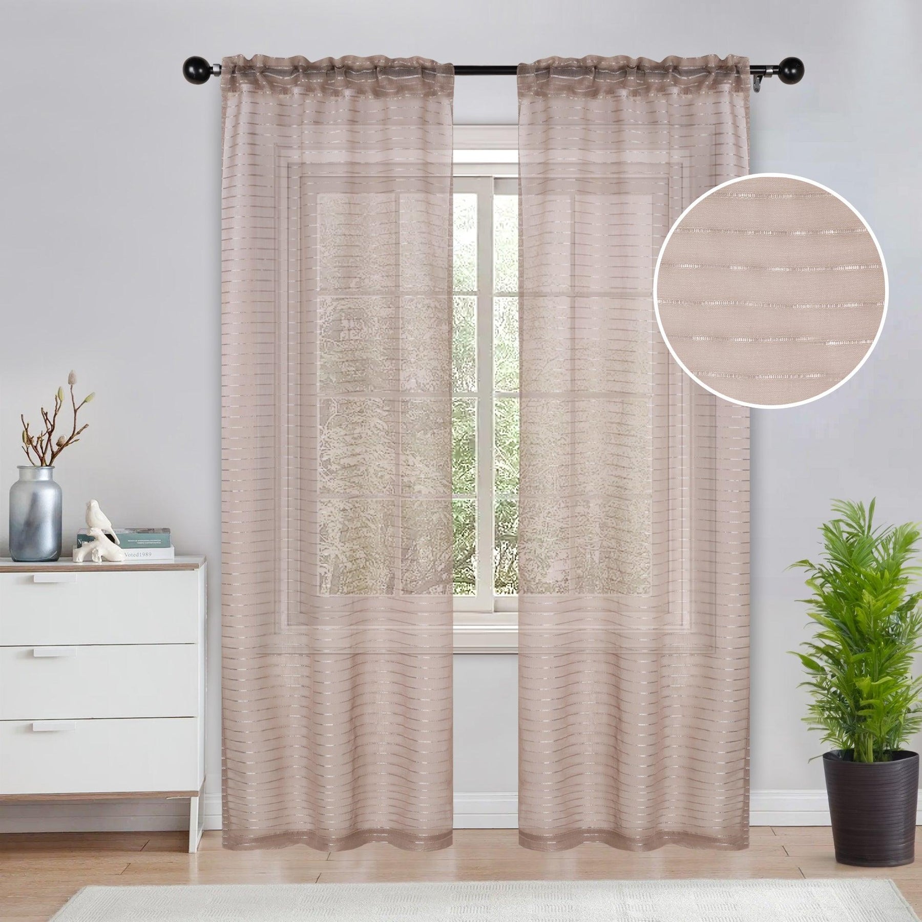 Jackson Striped Sheer Window Curtain Panels, Set of 2 - Sheer Curtains by Superior