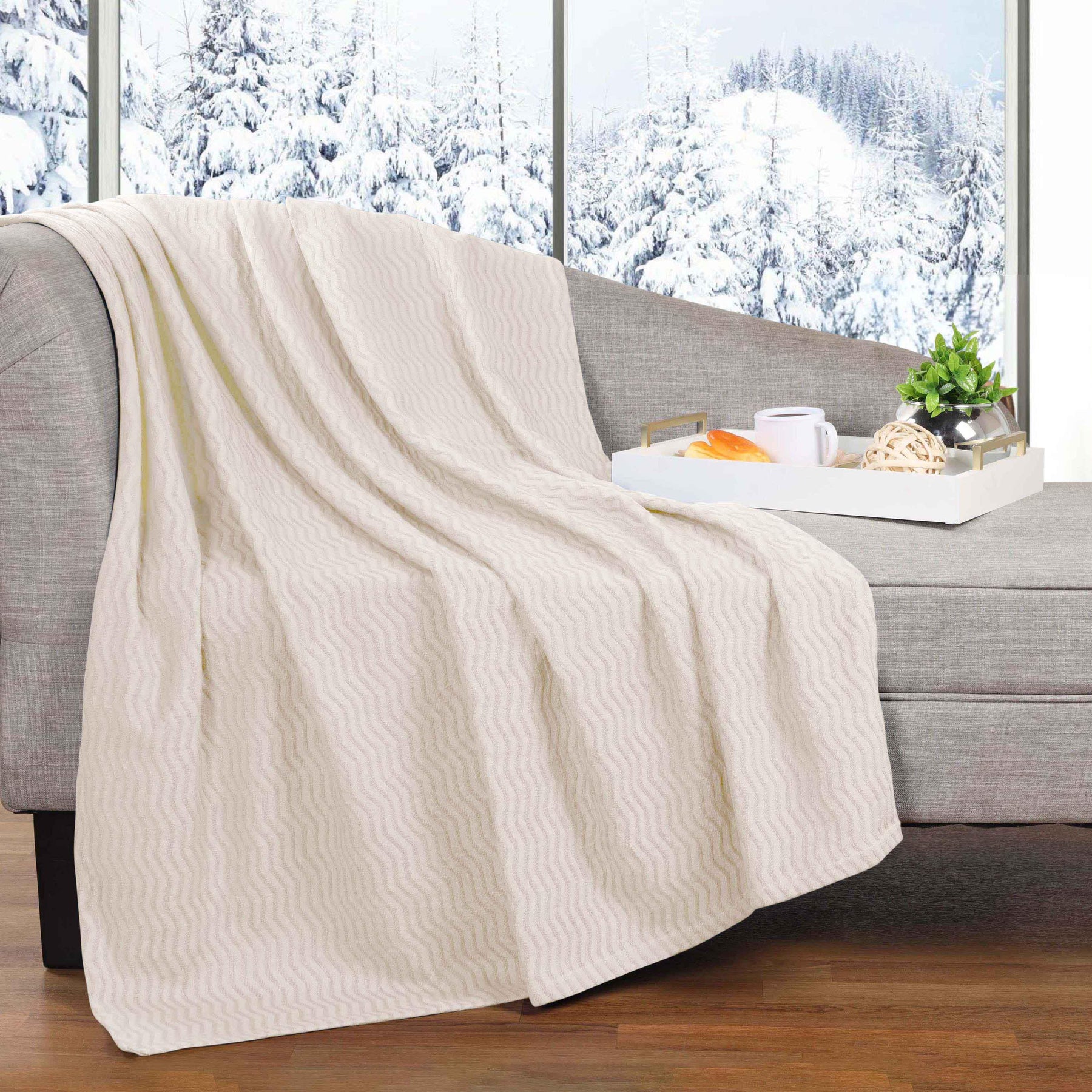 Jena Cotton Textured Chevron Lightweight Woven Blanket - Blanket by Superior