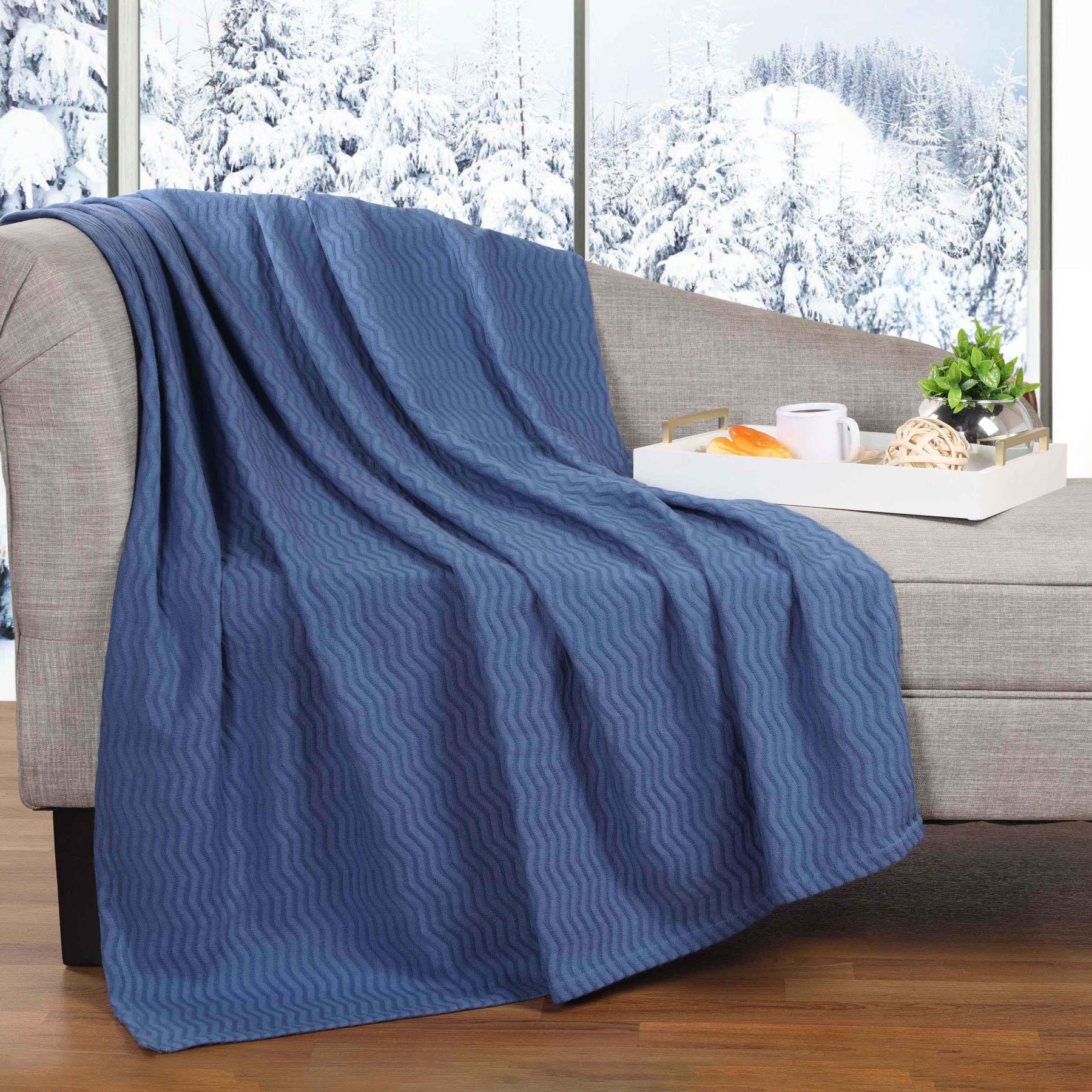 Jena Cotton Textured Chevron Lightweight Woven Blanket - Blanket by Superior