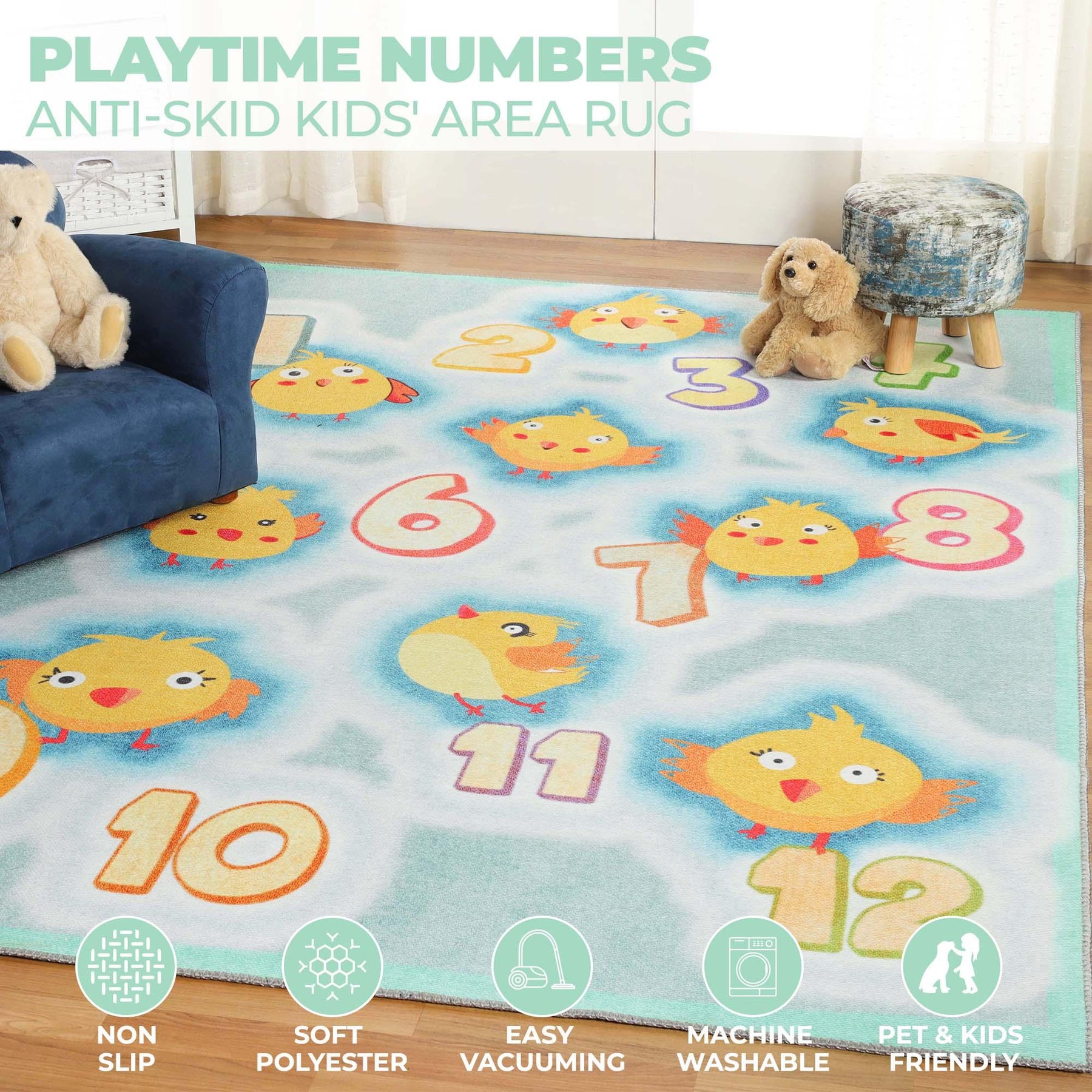 Jumbo Playtime Numbers Anti-Skid Backing Indoor Area Rug - Rugs by Superior