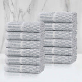 Juno Cotton Blend Checkered Ribbed Border Face Towels Washcloths, Set of 12 - Face Towel by Superior