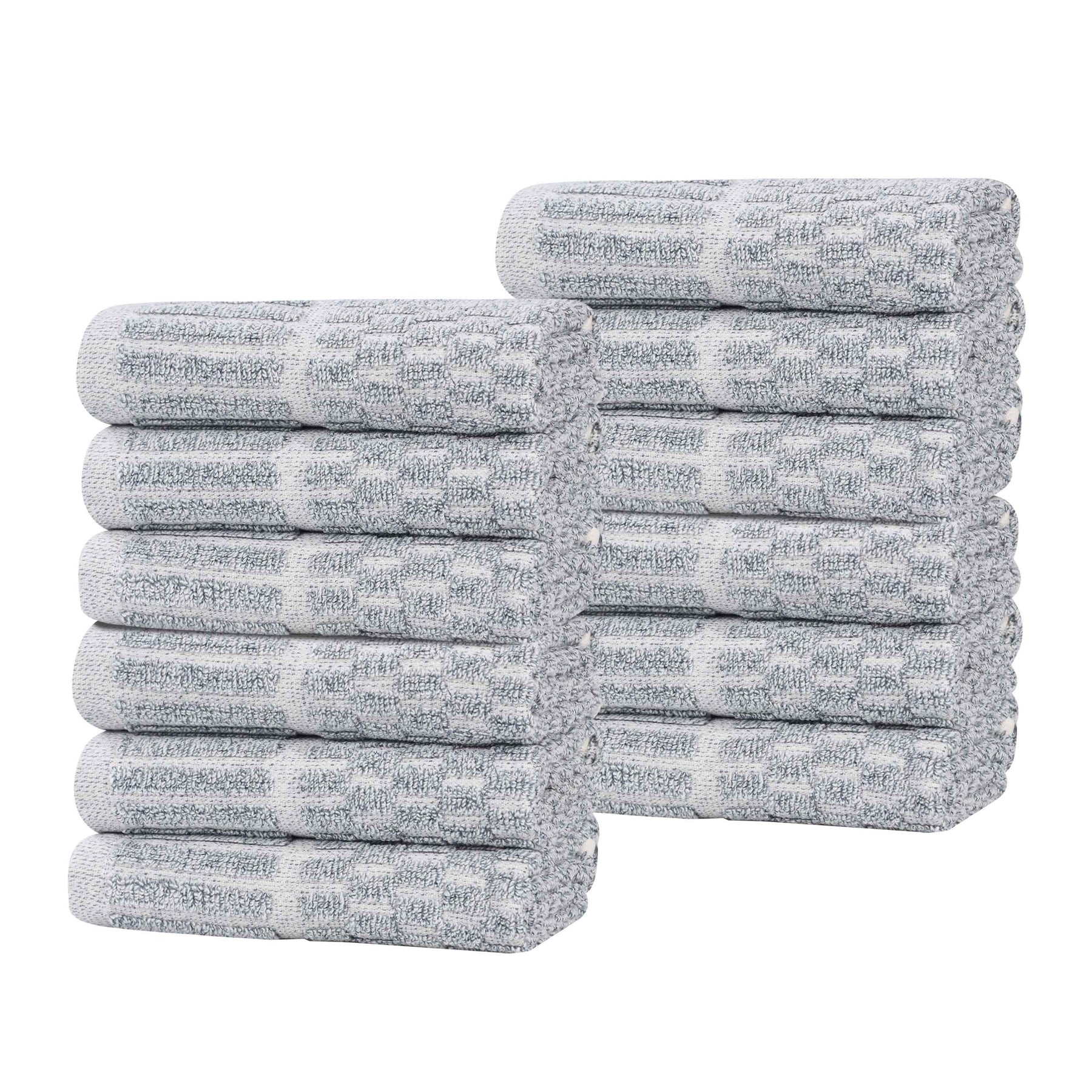 Juno Cotton Blend Checkered Ribbed Border Face Towels Washcloths, Set of 12 - Face Towel by Superior