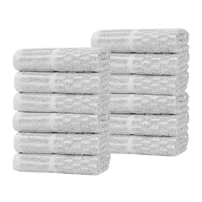 Juno Cotton Blend Checkered Ribbed Border Face Towels Washcloths, Set of 12 - Face Towel by Superior