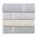 Juno Cotton Blend Checkered Ribbed Border Face Towels Washcloths, Set of 12 - Face Towel by Superior