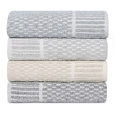 Juno Cotton Blend Checkered Ribbed Border Face Towels Washcloths, Set of 12 - Face Towel by Superior