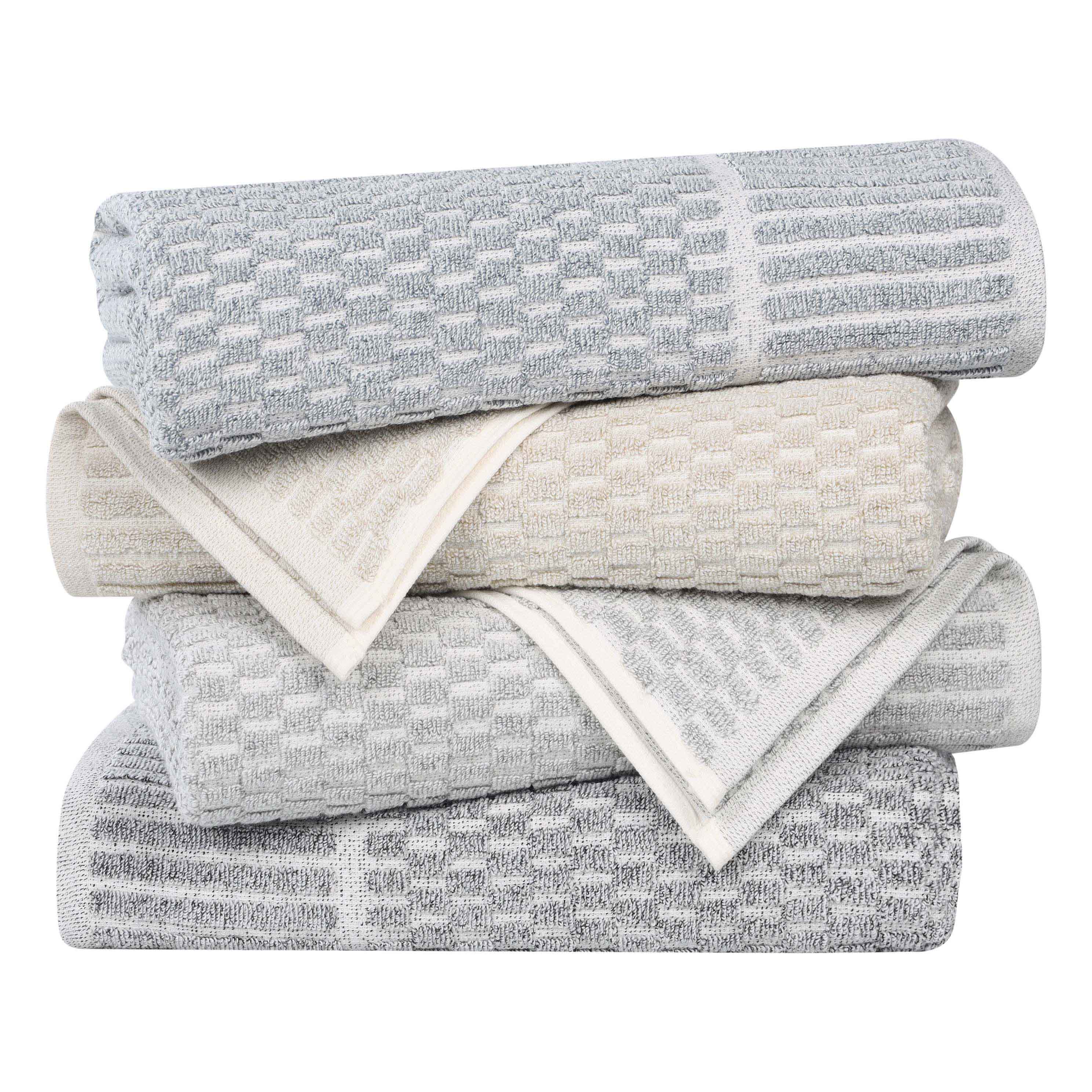 Juno Cotton Blend Checkered Ribbed Border Face Towels Washcloths, Set of 12 - Face Towel by Superior