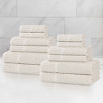 Juno Cotton Blend Textured Checkered Ribbed Border 12 Piece Towel Set - Towel Set by Superior