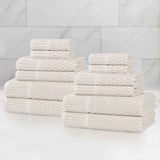 Juno Cotton Blend Textured Checkered Ribbed Border 12 Piece Towel Set - Towel Set by Superior