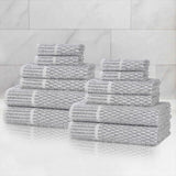 Juno Cotton Blend Textured Checkered Ribbed Border 12 Piece Towel Set - Towel Set by Superior