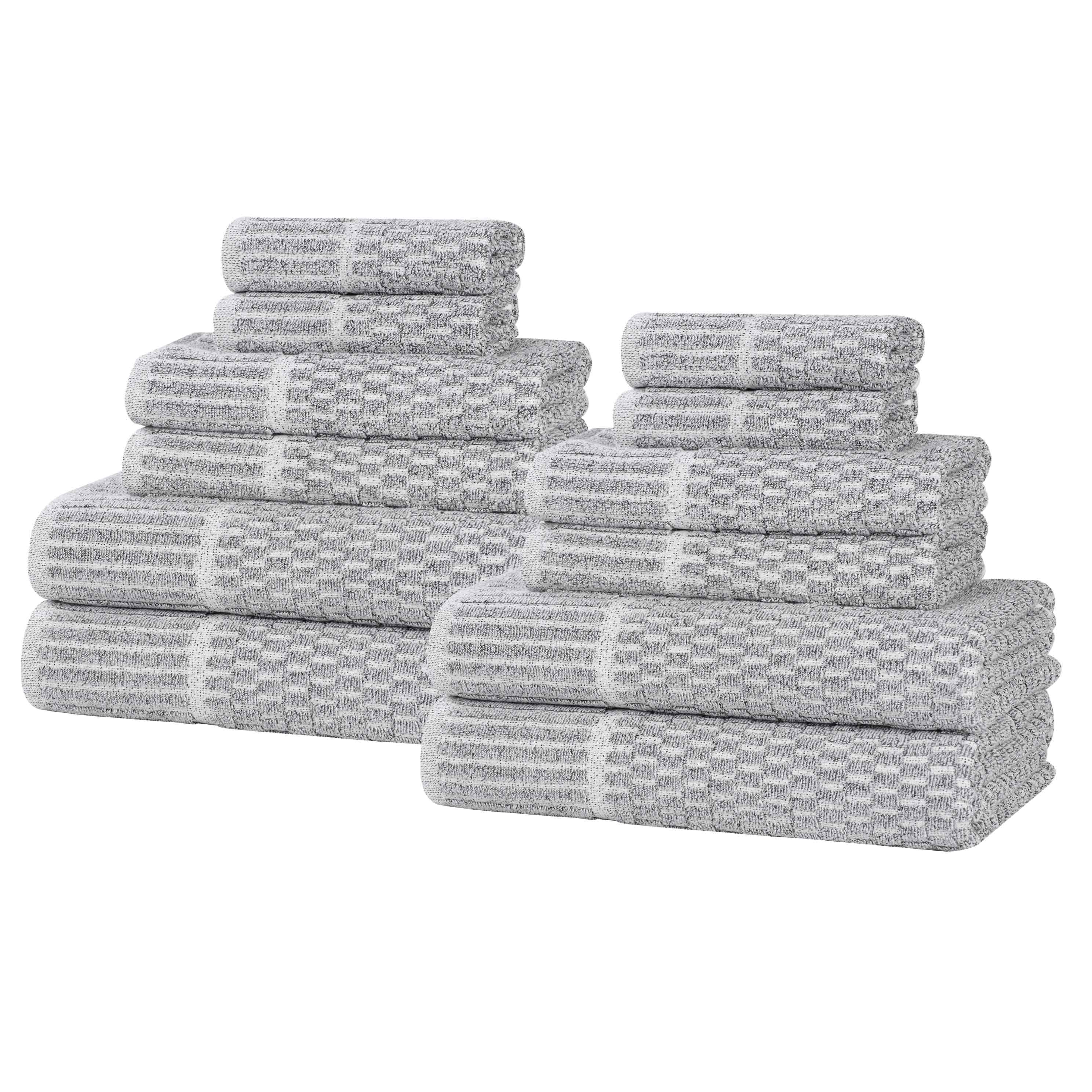 Juno Cotton Blend Textured Checkered Ribbed Border 12 Piece Towel Set - Towel Set by Superior