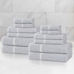 Juno Cotton Blend Textured Checkered Ribbed Border 12 Piece Towel Set - Towel Set by Superior