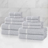 Juno Cotton Blend Textured Checkered Ribbed Border 12 Piece Towel Set - Towel Set by Superior