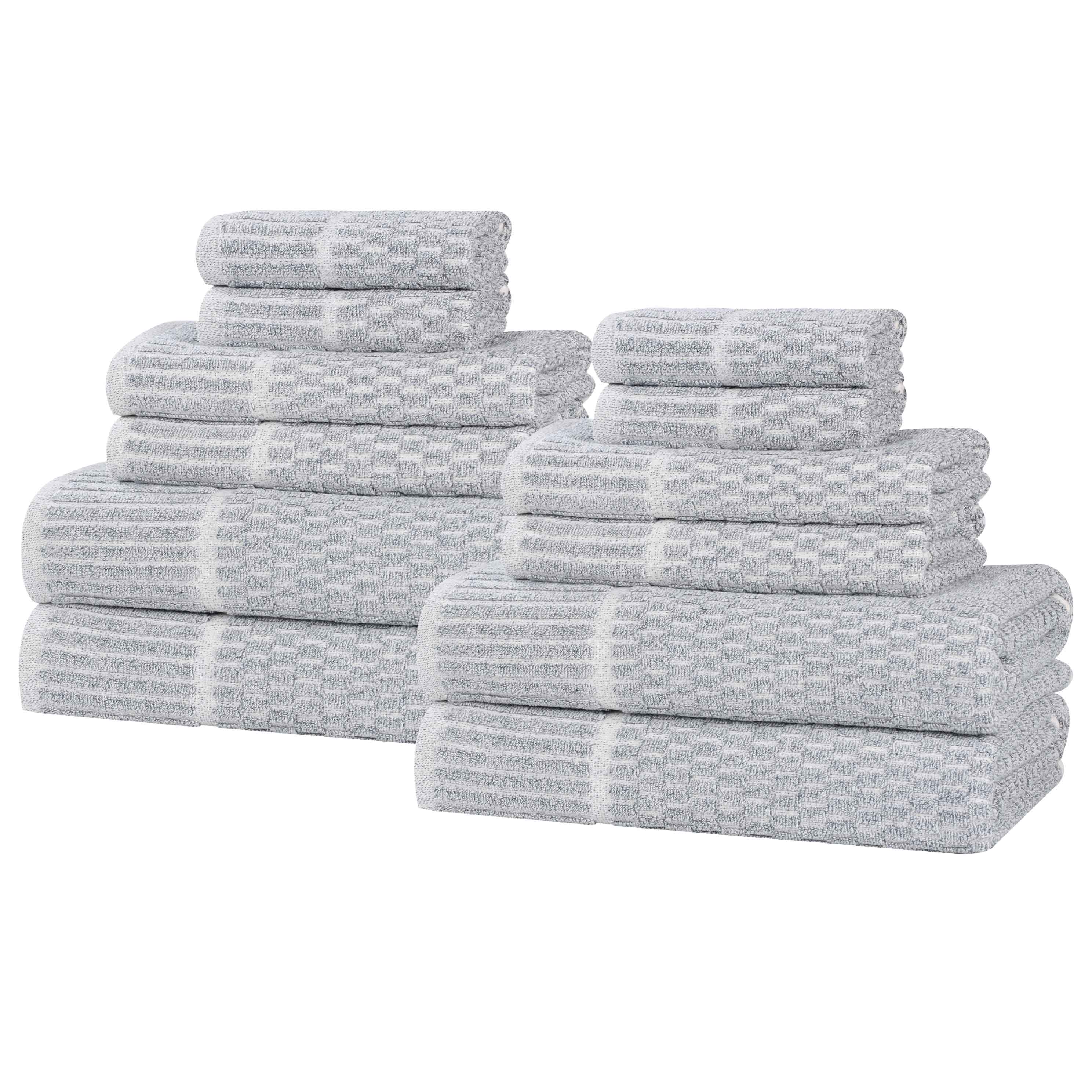 Juno Cotton Blend Textured Checkered Ribbed Border 12 Piece Towel Set - Towel Set by Superior