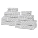 Juno Cotton Blend Textured Checkered Ribbed Border 12 Piece Towel Set - Towel Set by Superior