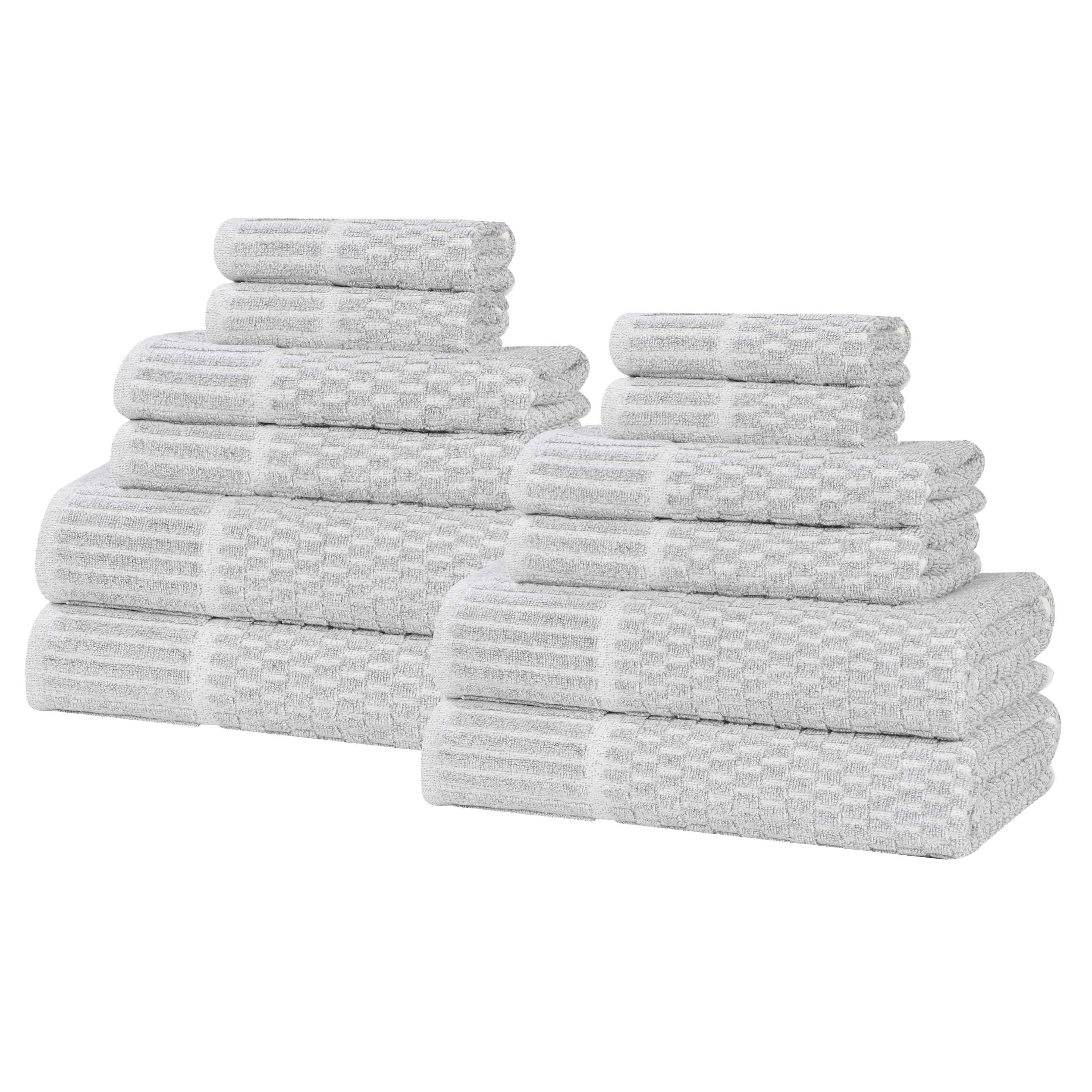 Juno Cotton Blend Textured Checkered Ribbed Border 12 Piece Towel Set - Towel Set by Superior