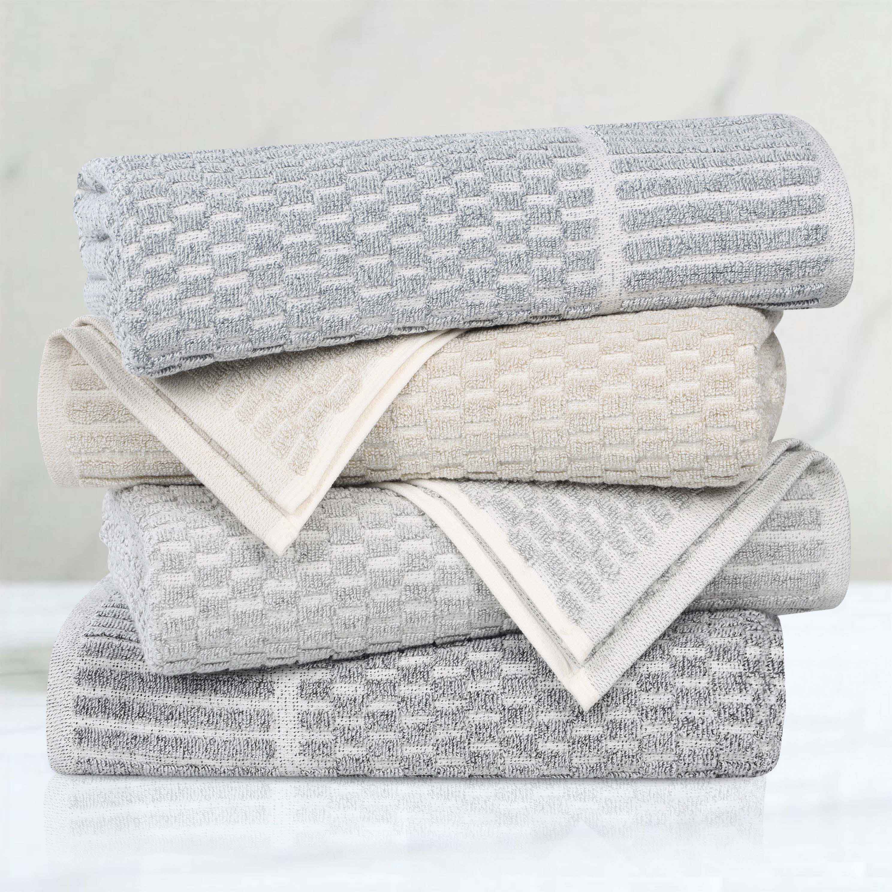 Juno Cotton Blend Textured Checkered Ribbed Border 12 Piece Towel Set - Towel Set by Superior