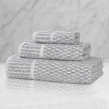 Juno Cotton Blend Textured Checkered Ribbed Border 3 Piece Towel Set - Towel Set by Superior