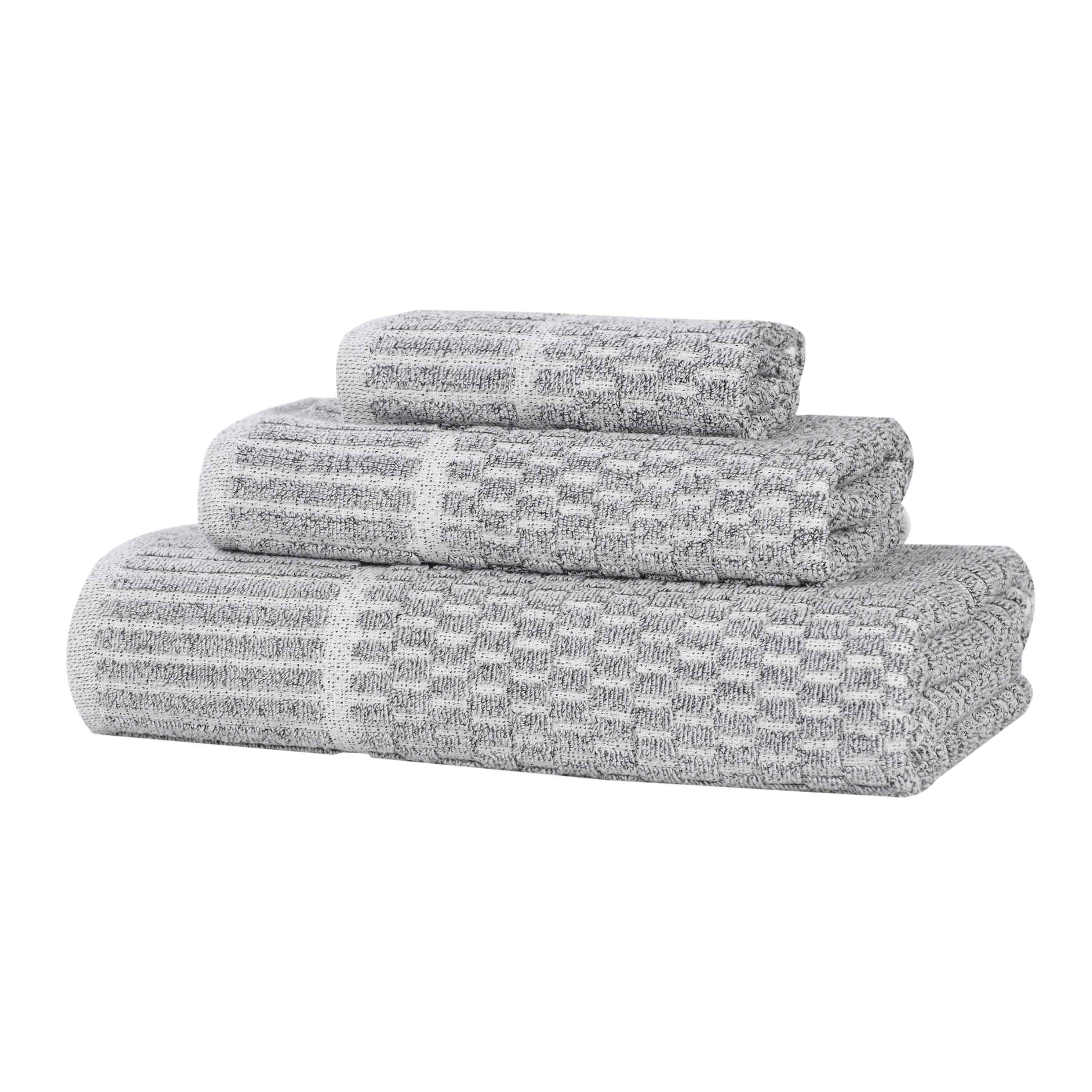 Juno Cotton Blend Textured Checkered Ribbed Border 3 Piece Towel Set - Towel Set by Superior