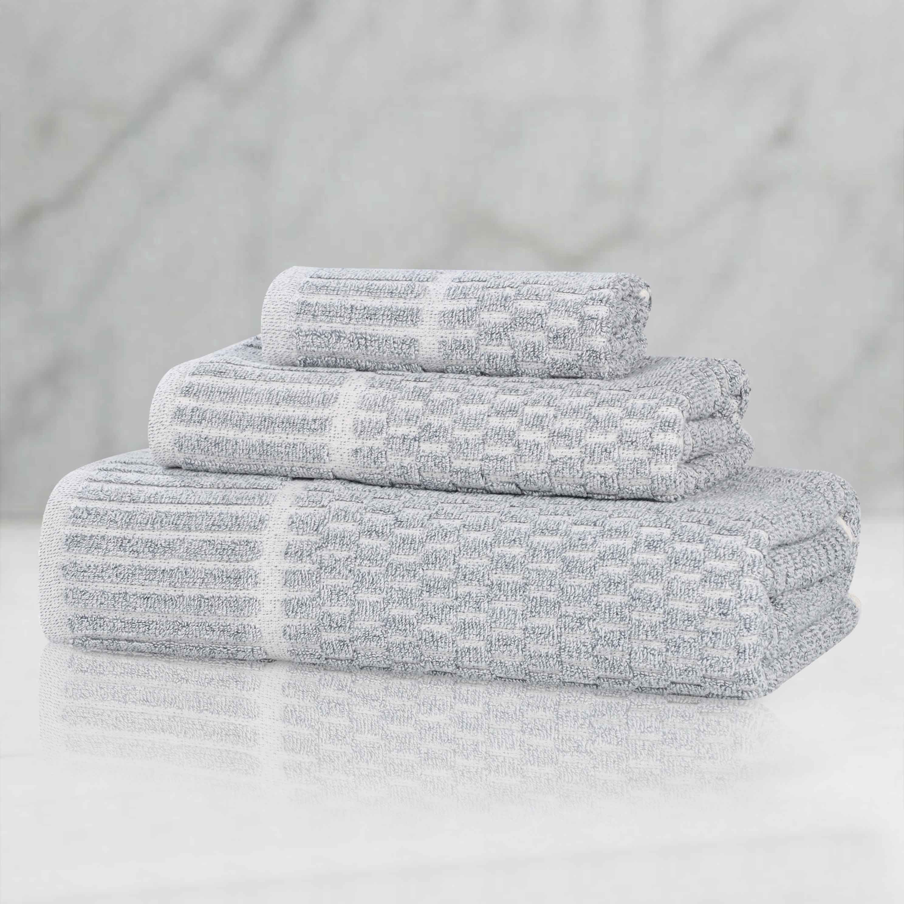 Juno Cotton Blend Textured Checkered Ribbed Border 3 Piece Towel Set - Towel Set by Superior