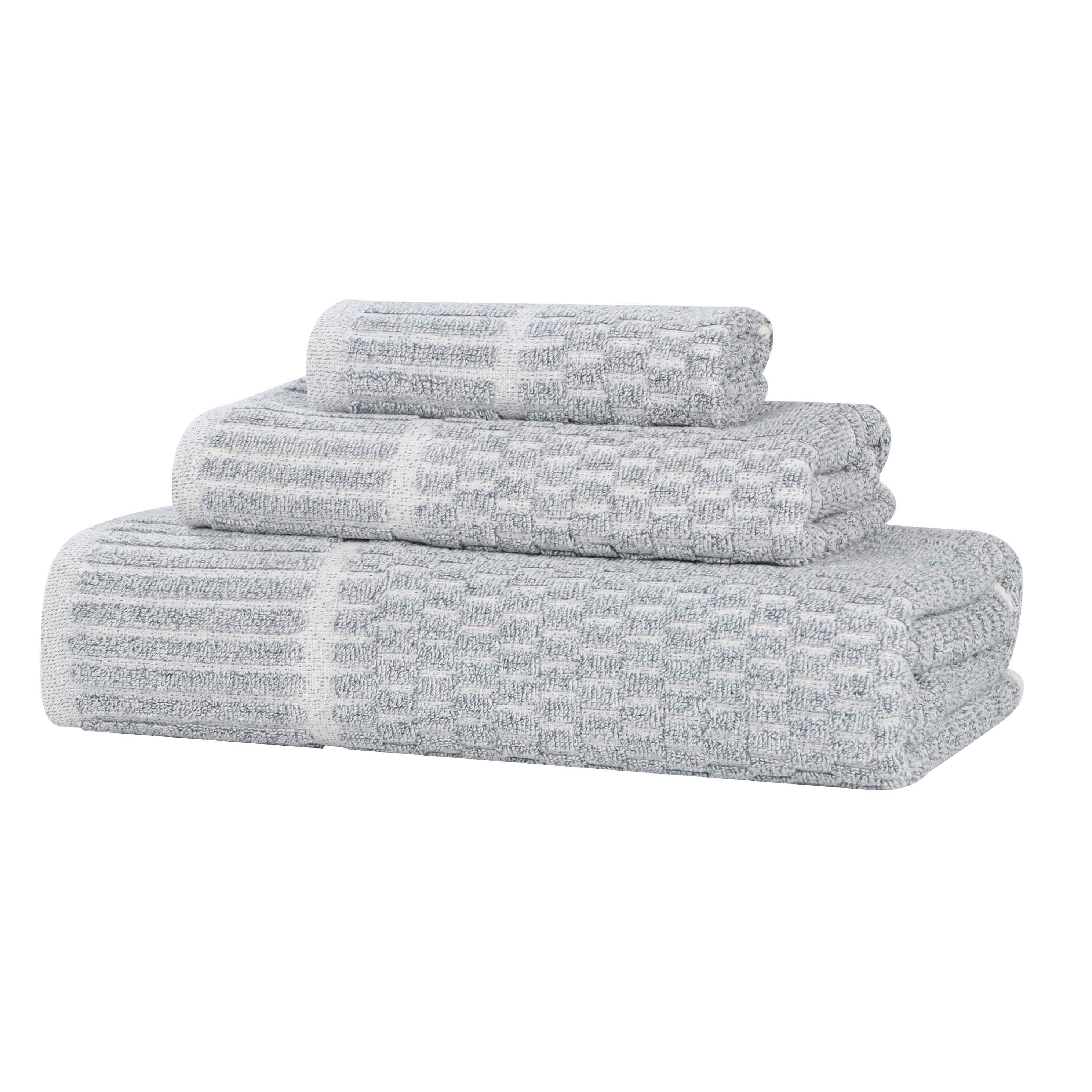 Juno Cotton Blend Textured Checkered Ribbed Border 3 Piece Towel Set - Towel Set by Superior