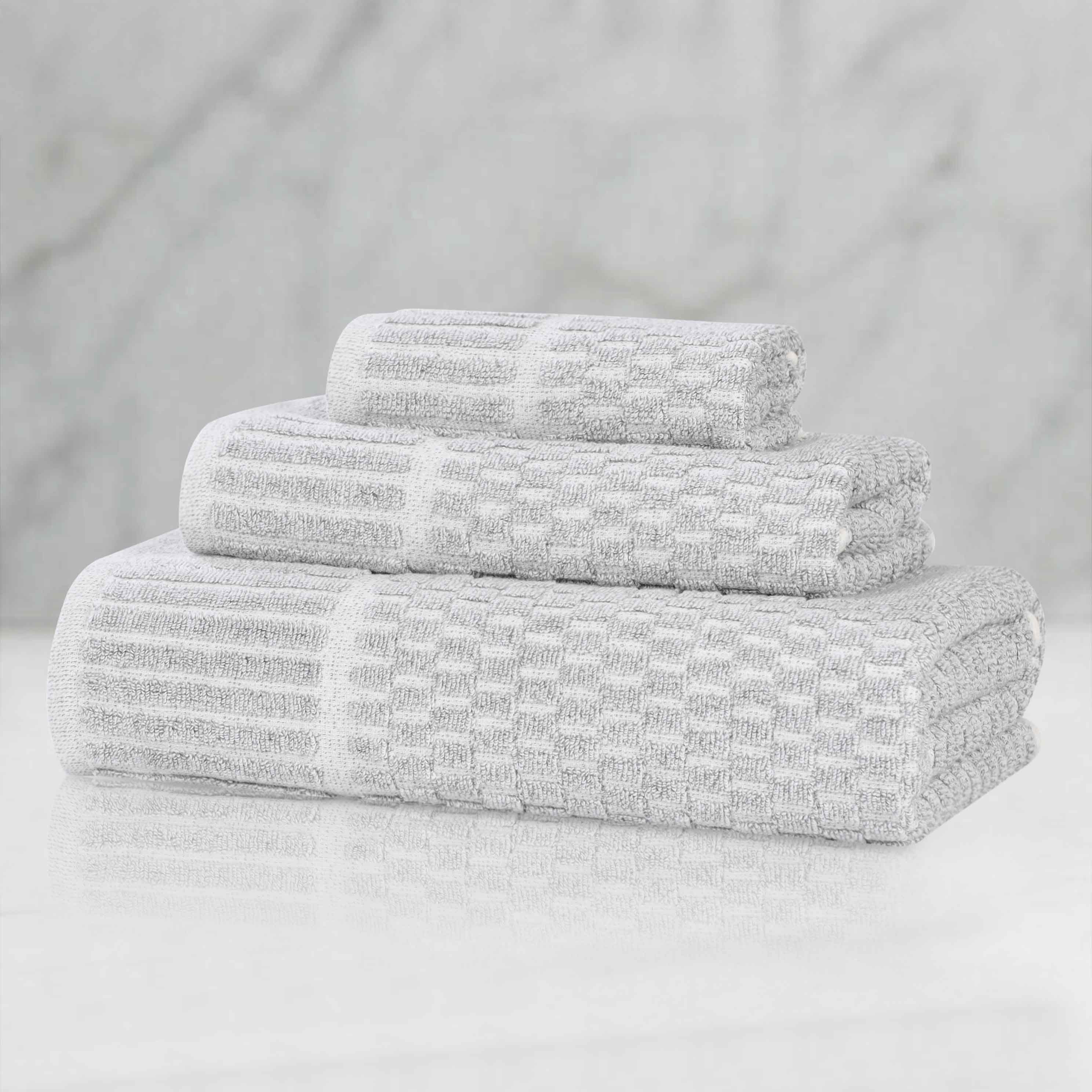 Juno Cotton Blend Textured Checkered Ribbed Border 3 Piece Towel Set - Towel Set by Superior