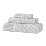 Juno Cotton Blend Textured Checkered Ribbed Border 3 Piece Towel Set - Towel Set by Superior