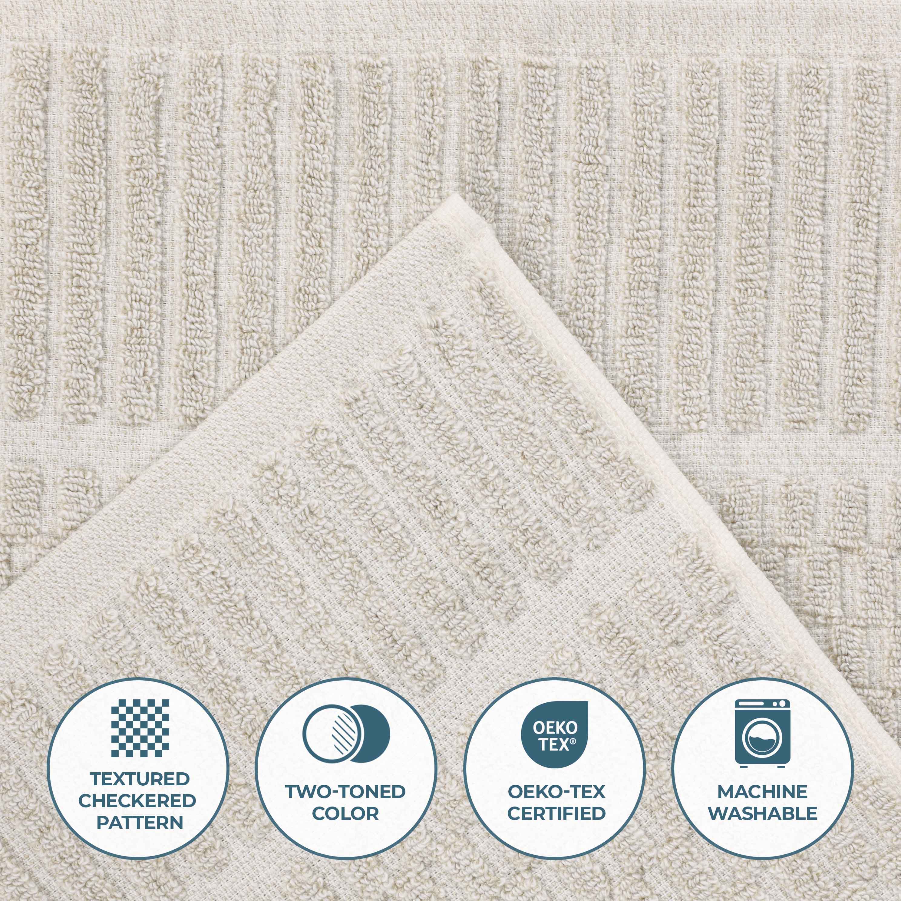 Juno Cotton Blend Textured Checkered Ribbed Border 3 Piece Towel Set - Towel Set by Superior