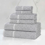 Juno Cotton Blend Textured Checkered Ribbed Border 6 Piece Towel Set - Towel Set by Superior