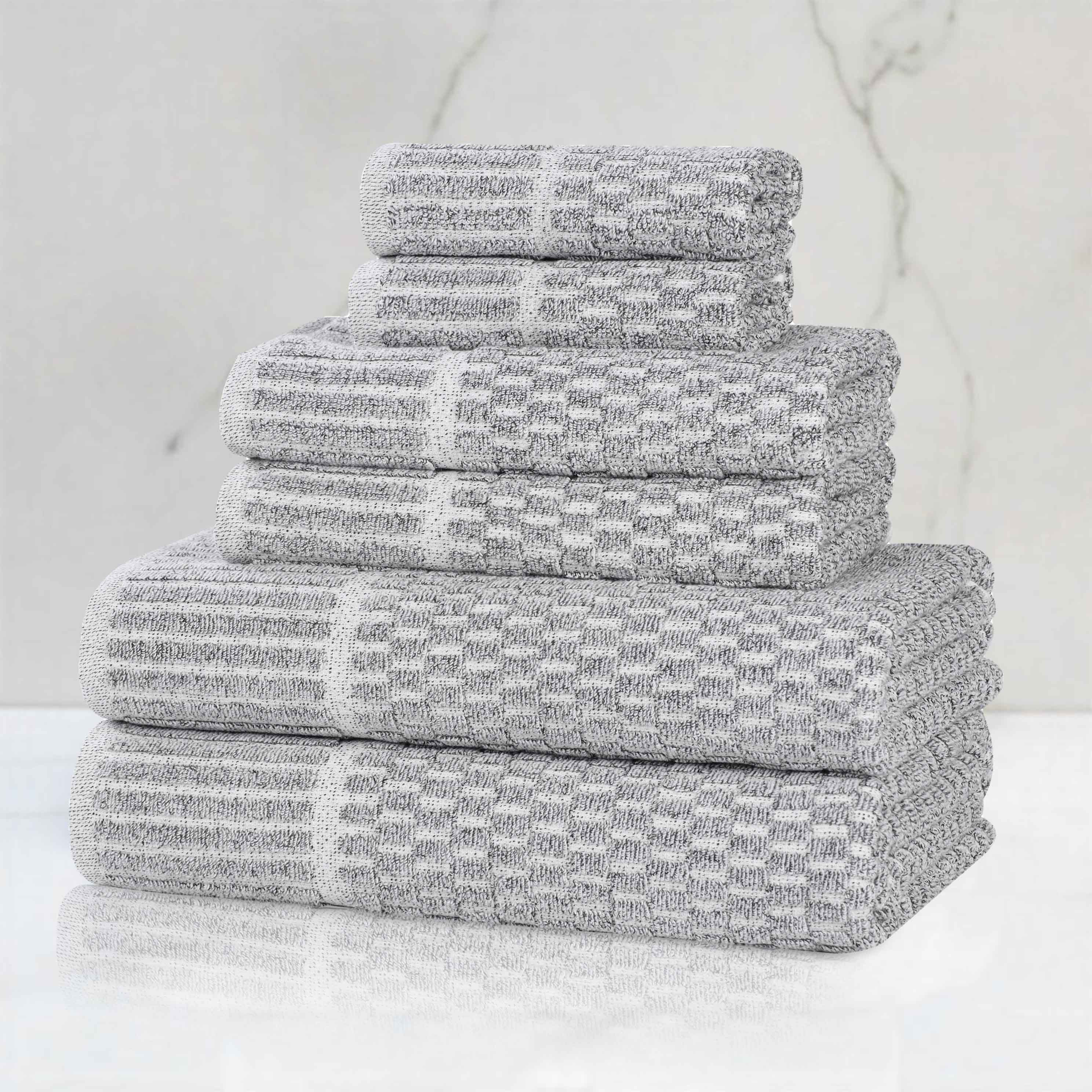 Juno Cotton Blend Textured Checkered Ribbed Border 6 Piece Towel Set - Towel Set by Superior