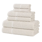 Juno Cotton Blend Textured Checkered Ribbed Border 6 Piece Towel Set - Towel Set by Superior