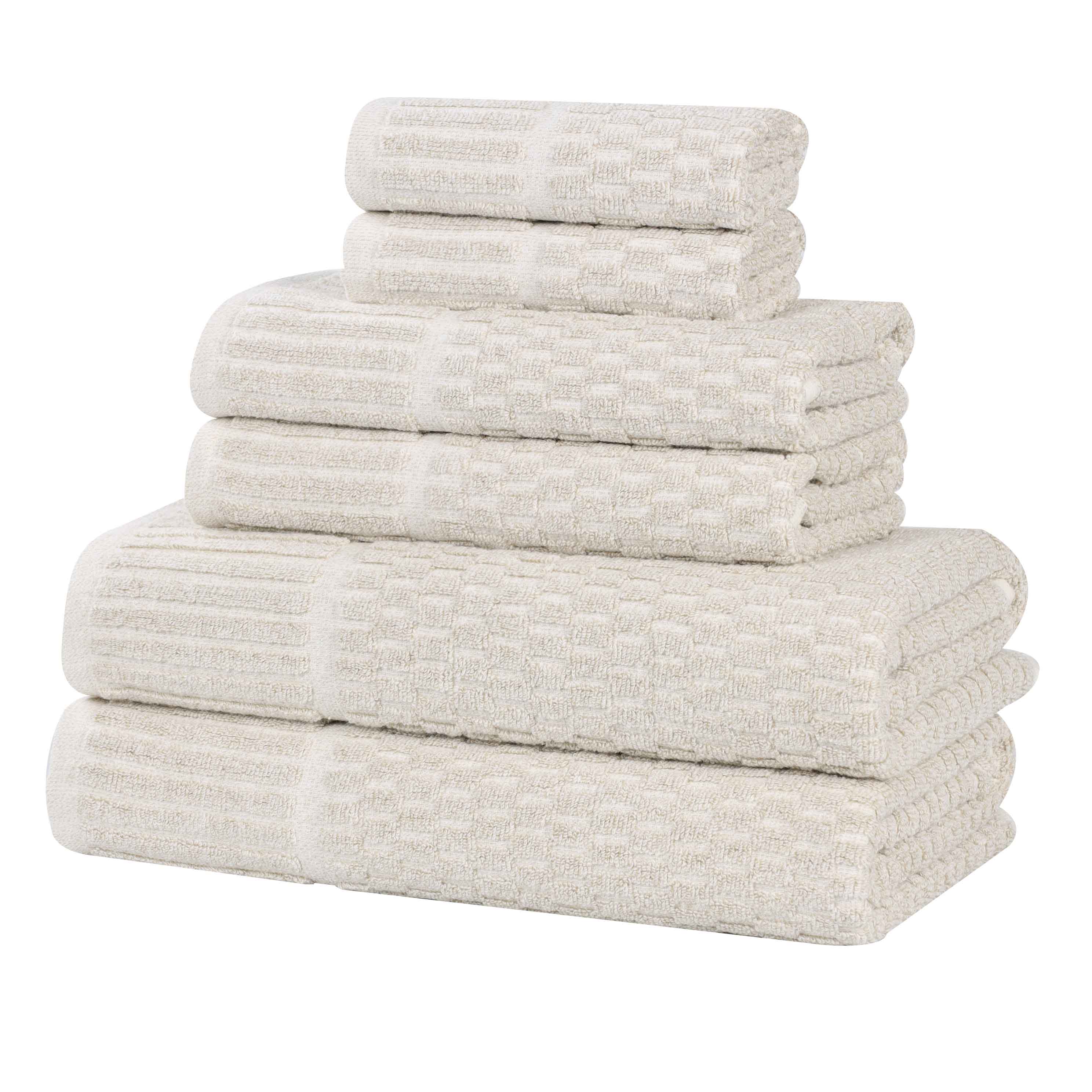 Juno Cotton Blend Textured Checkered Ribbed Border 6 Piece Towel Set - Towel Set by Superior