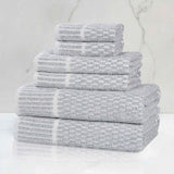 Juno Cotton Blend Textured Checkered Ribbed Border 6 Piece Towel Set - Towel Set by Superior