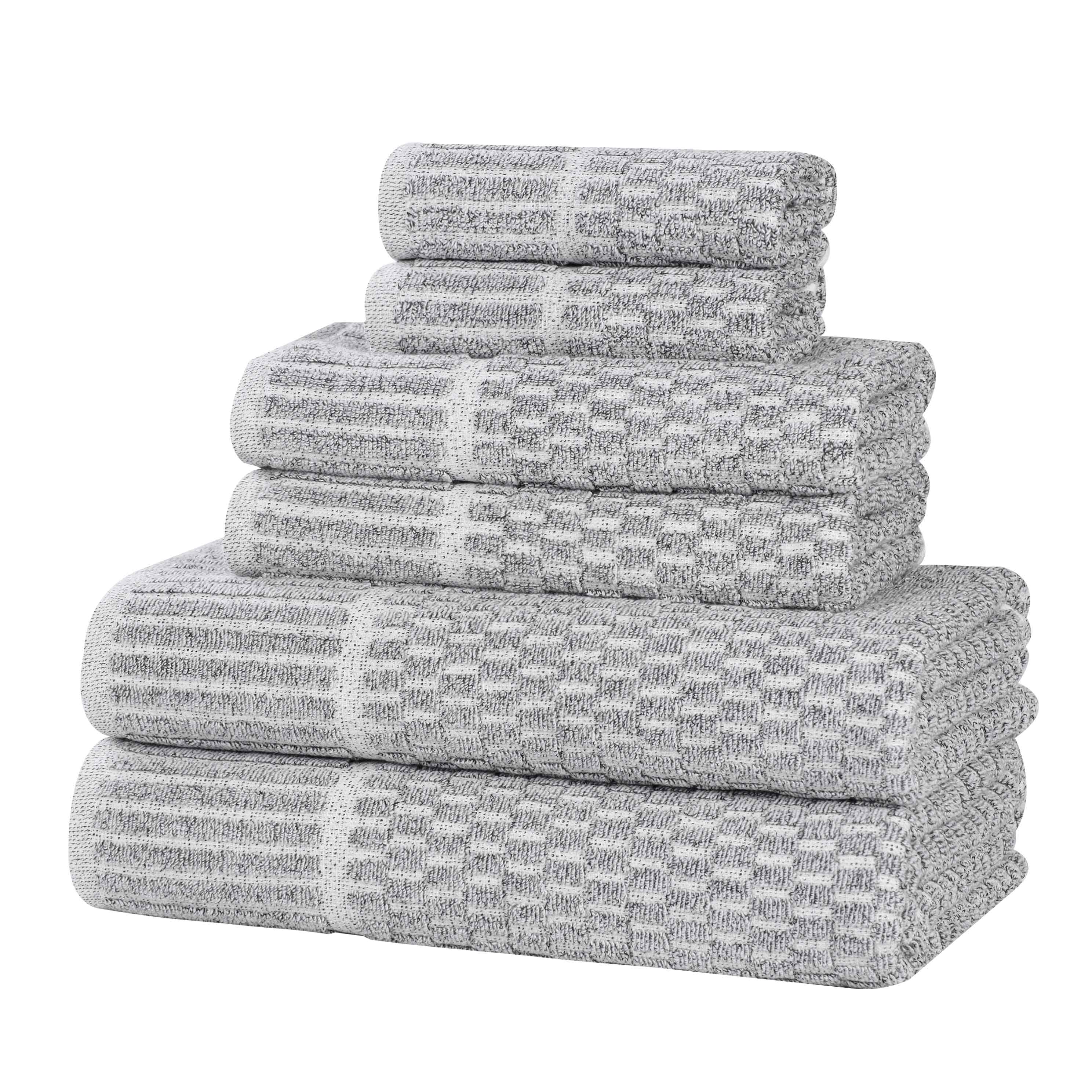 Juno Cotton Blend Textured Checkered Ribbed Border 6 Piece Towel Set - Towel Set by Superior