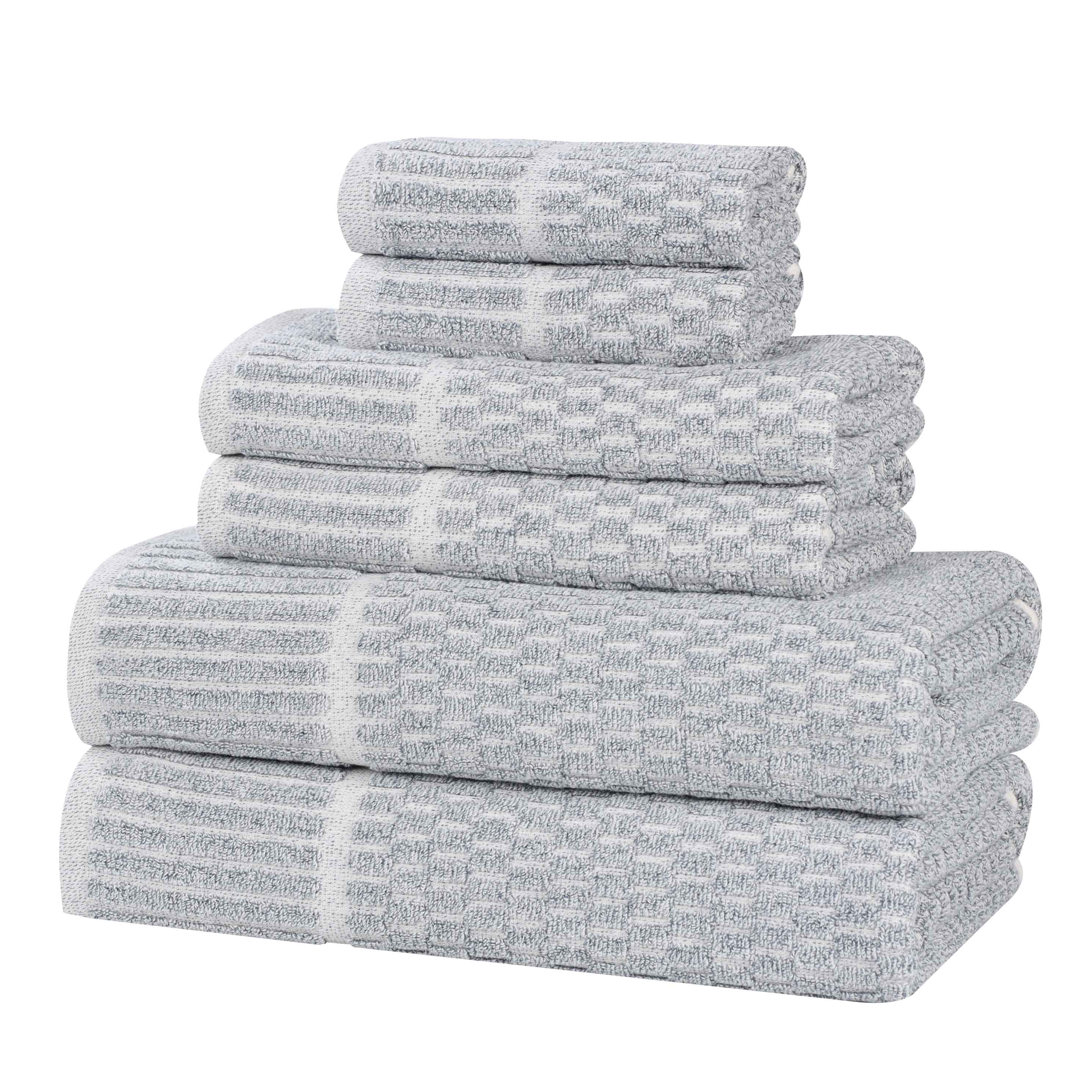 Juno Cotton Blend Textured Checkered Ribbed Border 6 Piece Towel Set - Towel Set by Superior