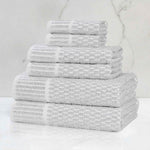 Juno Cotton Blend Textured Checkered Ribbed Border 6 Piece Towel Set - Towel Set by Superior