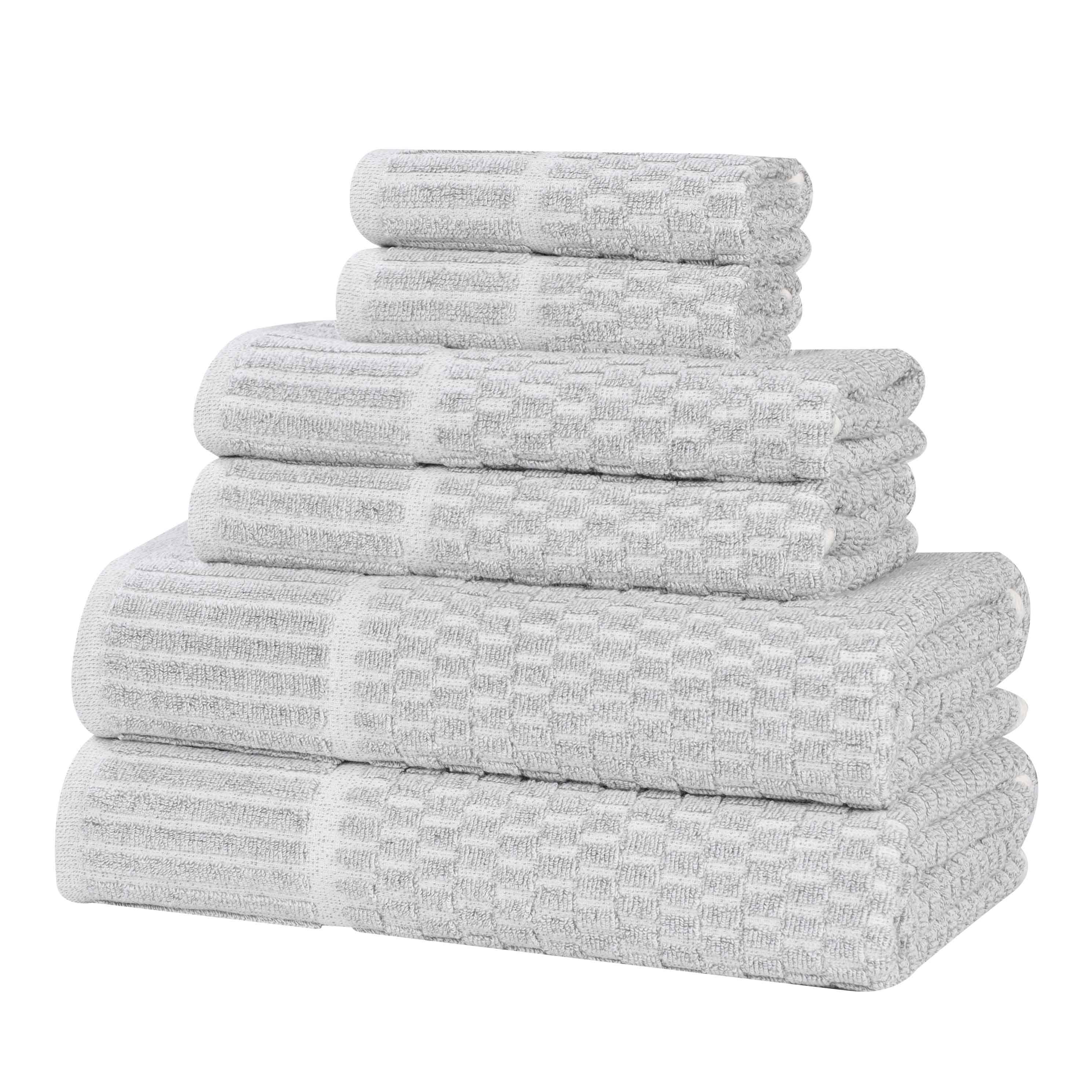 Juno Cotton Blend Textured Checkered Ribbed Border 6 Piece Towel Set - Towel Set by Superior