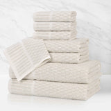 Juno Cotton Blend Textured Checkered Ribbed Border 8 Piece Towel Set - Towel Set by Superior