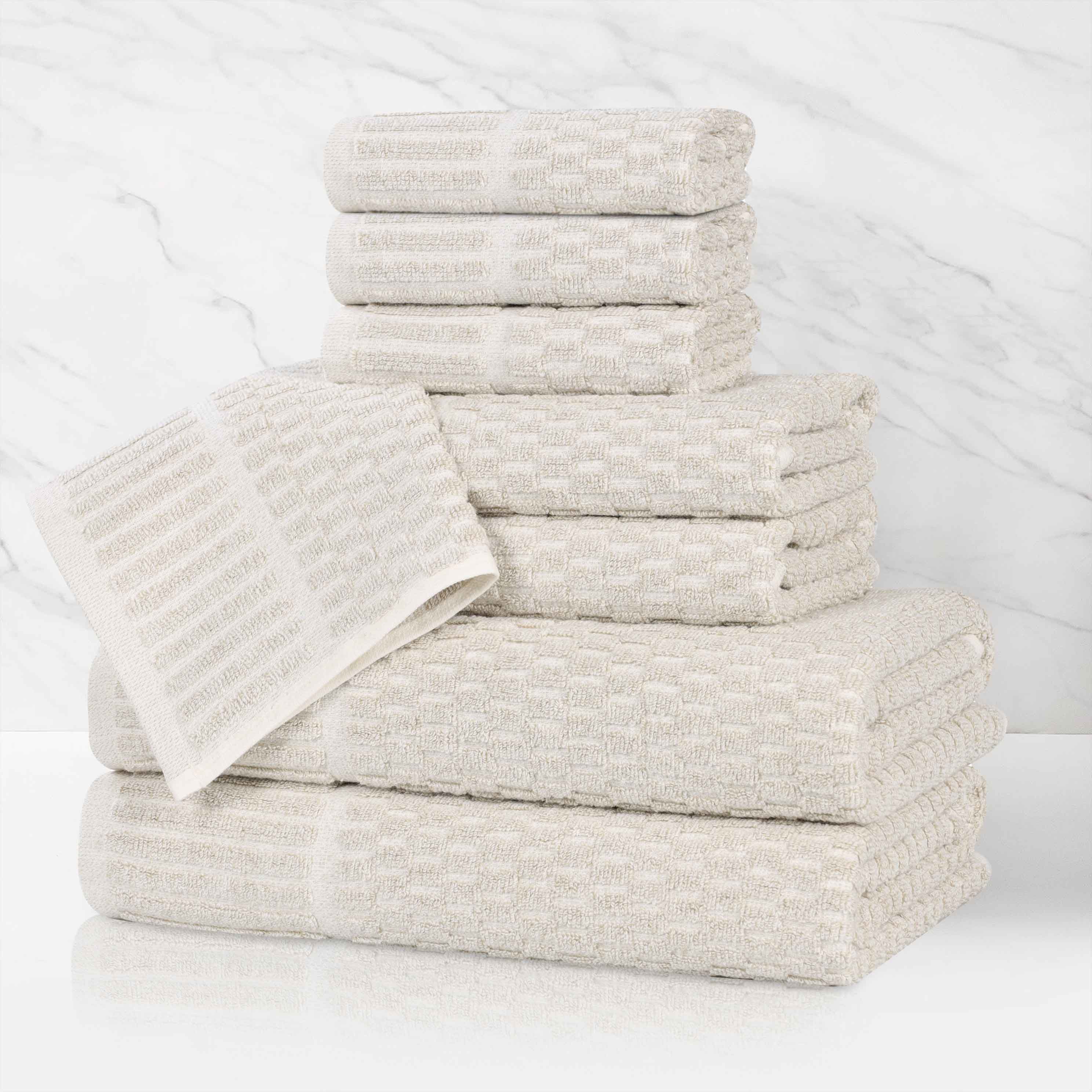 Juno Cotton Blend Textured Checkered Ribbed Border 8 Piece Towel Set - Towel Set by Superior