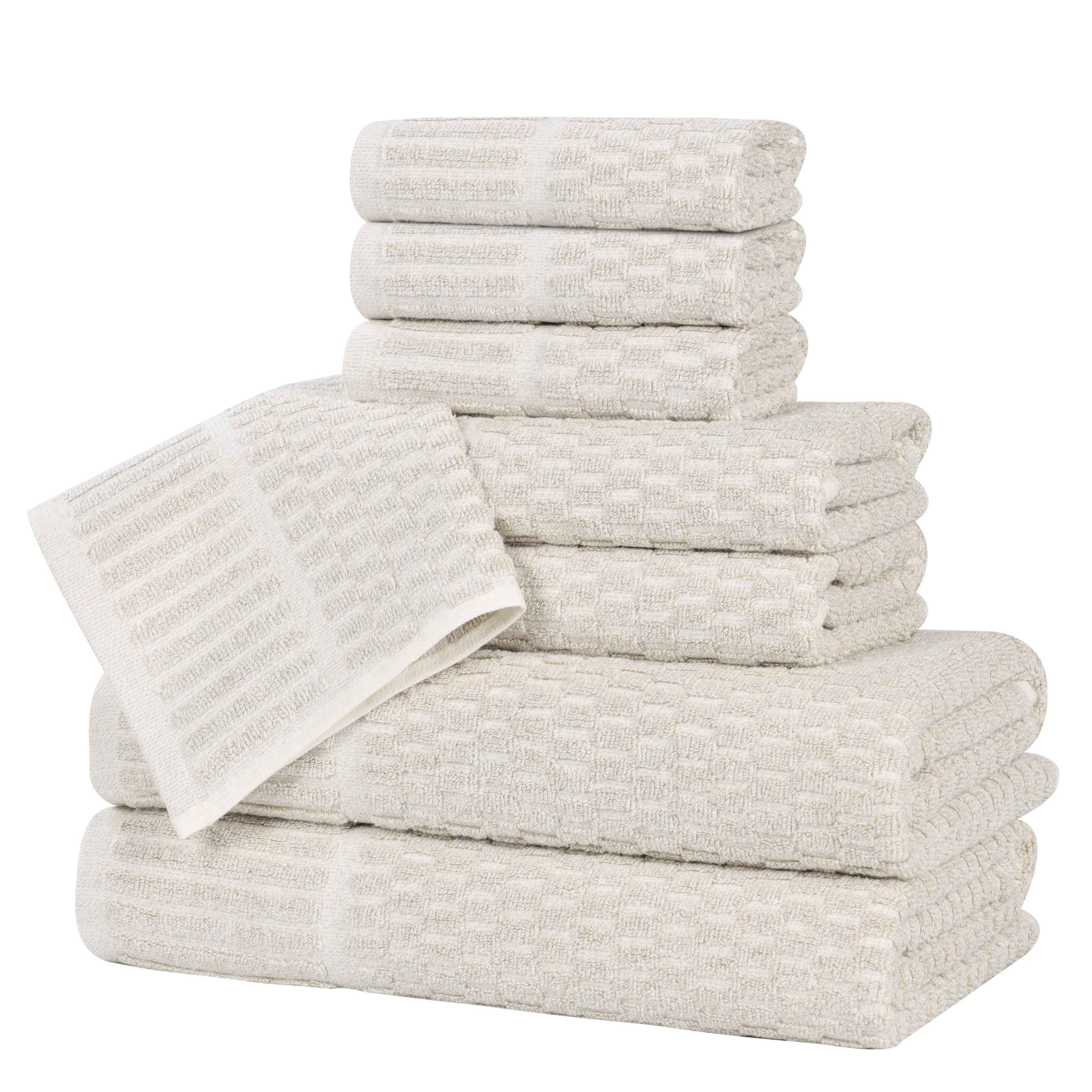 Juno Cotton Blend Textured Checkered Ribbed Border 8 Piece Towel Set - Towel Set by Superior