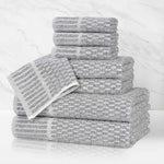 Juno Cotton Blend Textured Checkered Ribbed Border 8 Piece Towel Set - Towel Set by Superior